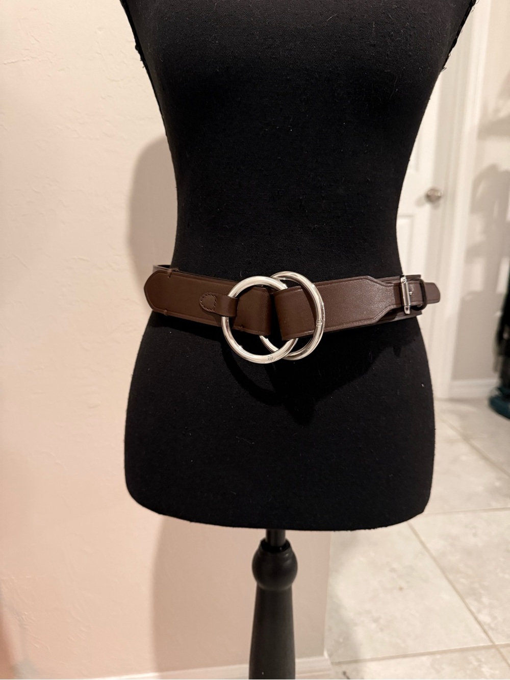 Lauren Ralph Lauren Brown Double Ring Belt Silver Buckle Equestrian Designer S